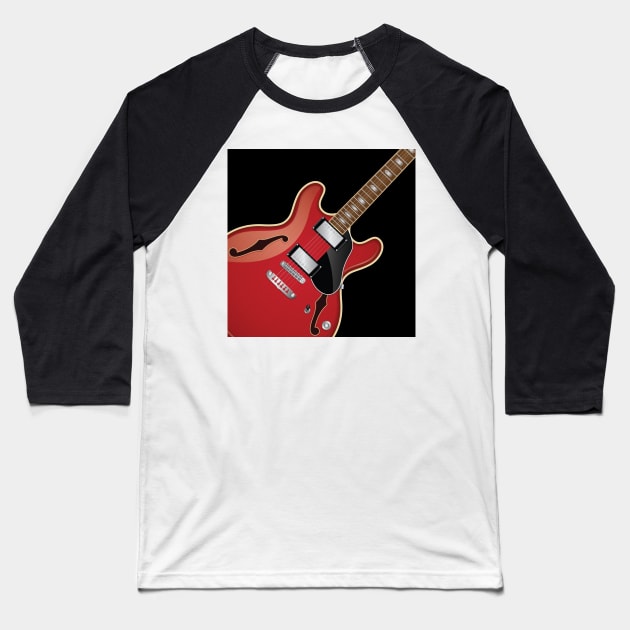 Hollow-body Red Guitar Design, Artwork, Vector, Graphic Baseball T-Shirt by xcsdesign